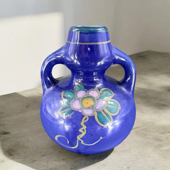 Vintage 1980s Japanese Porcelain Double Handle Vase Vessel Hand Made In Japan - Picture 2 of 12